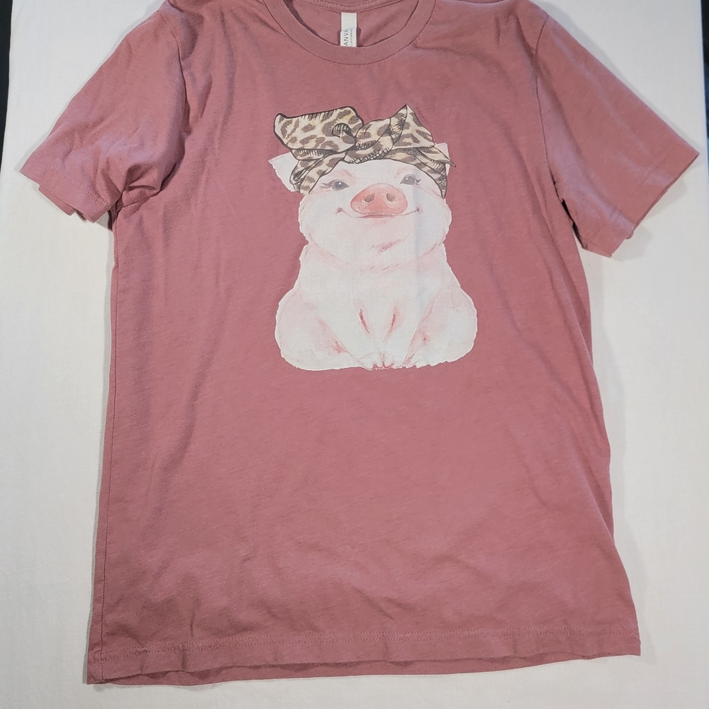 Bella Canvas Pink Short Sleeve Tee with Pig Graphic